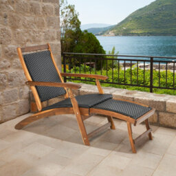 Costway Folding Acacia Wood Lounge Chair With Retractable Footrest - thumbnail 8