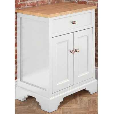 Homestylestore 645mm Antique White And Oak Bathroom Vanity Unit With Bronze Round Handles - image 1