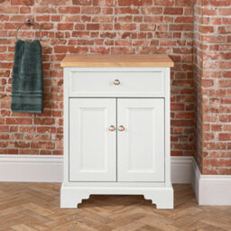 Homestylestore 645mm Antique White And Oak Bathroom Vanity Unit With Bronze Round Handles - thumbnail 3