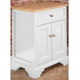 Homestylestore 645mm Antique White And Oak Bathroom Vanity Unit With Bronze Round Handles