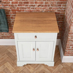 Homestylestore 645mm Antique White And Oak Bathroom Vanity Unit With Bronze Round Handles - thumbnail 2