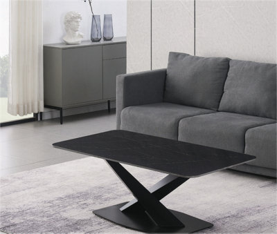 Stratus Interiors Sintered Stone Top Coffee Table Black - High Polished Chrome Base 120L - image 1