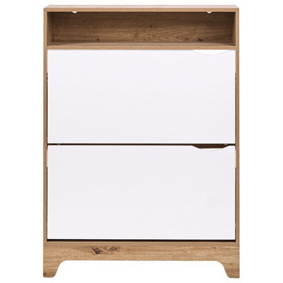Wyld And Coco Luxehome White Mdf Shoe Storage Cabinet 2 Tilt-Out Compartments, W80 X D24 X H111Cm - image 1