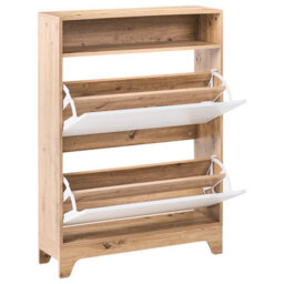 Wyld And Coco Luxehome White Mdf Shoe Storage Cabinet 2 Tilt-Out Compartments, W80 X D24 X H111Cm - thumbnail 5