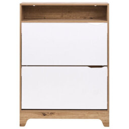 Wyld And Coco Luxehome White Mdf Shoe Storage Cabinet 2 Tilt-Out Compartments, W80 X D24 X H111Cm - thumbnail 1