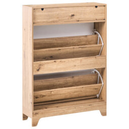 Wyld And Coco Luxehome White Mdf Shoe Storage Cabinet 2 Tilt-Out Compartments, W80 X D24 X H111Cm - thumbnail 6