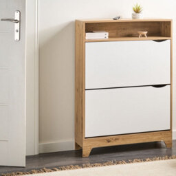 Wyld And Coco Luxehome White Mdf Shoe Storage Cabinet 2 Tilt-Out Compartments, W80 X D24 X H111Cm - thumbnail 2