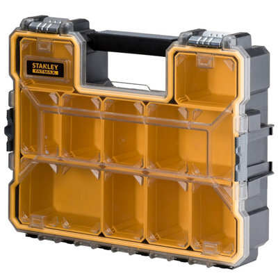 Stanley Fatmax Waterproof 10-Compartment Deep Professional Tool Organiser, Removable & Stackable Storage Cups With Transparent