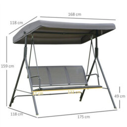 3 Seater Grey Garden Swing Hammock With Canopy - thumbnail 3