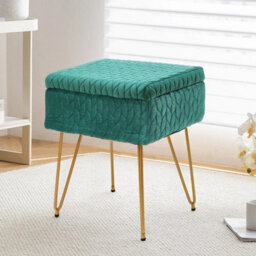 Green Velvet Embossed Footstool, Small Ottoman Coffee Table, 80Kg Load Capacity - thumbnail 3