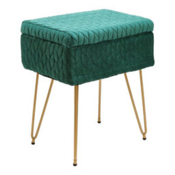Green Velvet Embossed Footstool, Small Ottoman Coffee Table, 80Kg Load Capacity - thumbnail 1