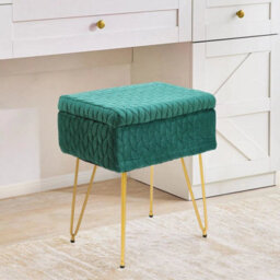 Green Velvet Embossed Footstool, Small Ottoman Coffee Table, 80Kg Load Capacity - thumbnail 4