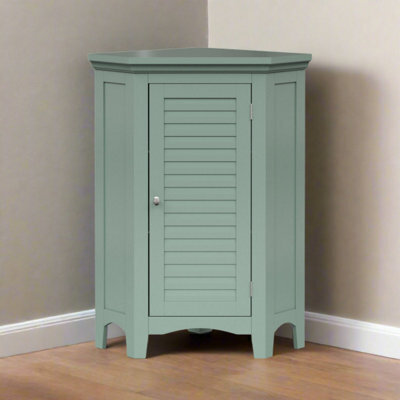 Teamson Home Freestanding Wooden Bathroom Corner Floor Cabinet, Bathroom Furniture, Bathroom Storage, Sage Green