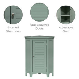 Teamson Home Freestanding Wooden Bathroom Corner Floor Cabinet, Bathroom Furniture, Bathroom Storage, Sage Green - thumbnail 6