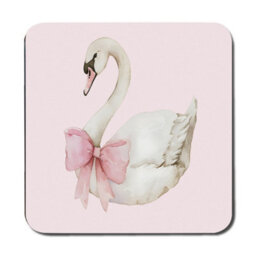 Benjamin Tate Design Swan Motif Placemat And Coaster Set In Pink Palette With Wood Base High End Print Exclusive Design - thumbnail 3