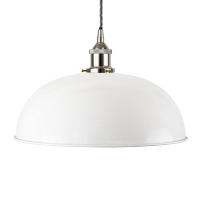White Worcester Painted Dome Pendant Light With Nickel Lamp Holder And Grey Twisted Cable - Se Home - image 1
