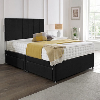 Dining Tables Oslo Matching Headboard Divan Set, 2 Drawer On Same Side With Sprung 1500 Comfort Mattress - Plush Black  - Double - image 1