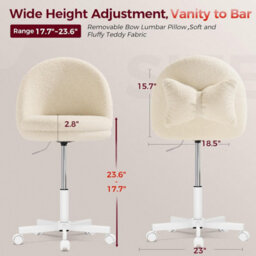 Comhoma Vanity Desk Chair Dressing Table Chairs Swivel Height Adjustable Chair, Teddy, White - thumbnail 2