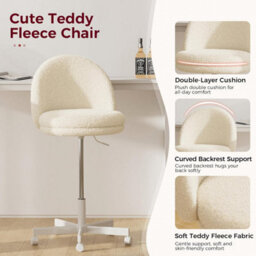 Comhoma Vanity Desk Chair Dressing Table Chairs Swivel Height Adjustable Chair, Teddy, White - thumbnail 4