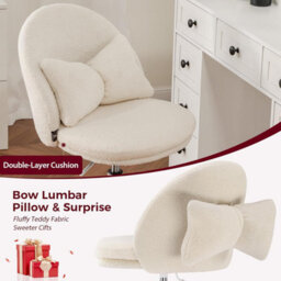 Comhoma Vanity Desk Chair Dressing Table Chairs Swivel Height Adjustable Chair, Teddy, White - thumbnail 8
