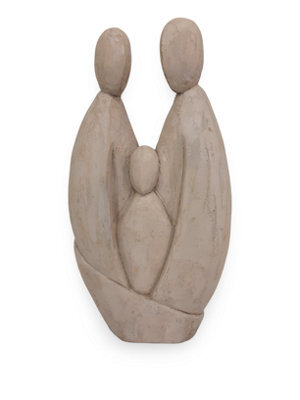 Mango Wood Family Sculpture Hand Carved Parent And Child Figurine Buff White Finish 22.5X42.5X9.5Cm - image 1