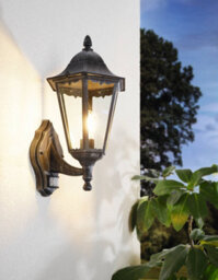 Eglo Navedo Black And Clear Metal And Glass Ip44 Outdoor Wall Light With Motion Sensor, (D) 20Cm