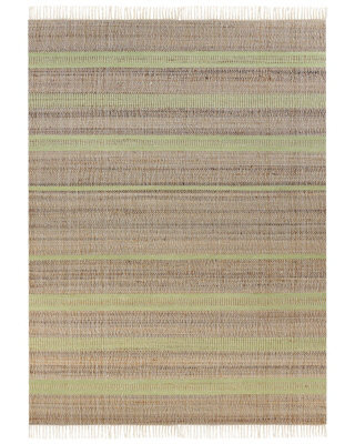 Beliani Handwoven Jute Rug 160 X 230 Cm - Beige And Light Green Striped With Tassels - image 1