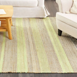 Beliani Handwoven Jute Rug 160 X 230 Cm - Beige And Light Green Striped With Tassels - thumbnail 2
