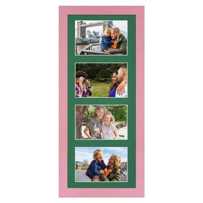 AK Frames 50X20Cm Pastel Pink Modern Multi Photo Frame With Emerald Mount - Holds 4 Apertures (4X) 6X4 Photos - image 1
