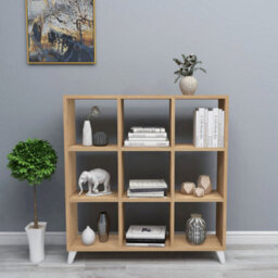 Urbn-Living Urbnliving 101Cm Height Pine 9 Cube Square Bookcase With Legs Cabinet Storage Shelving Display Wood Shelf - thumbnail 1