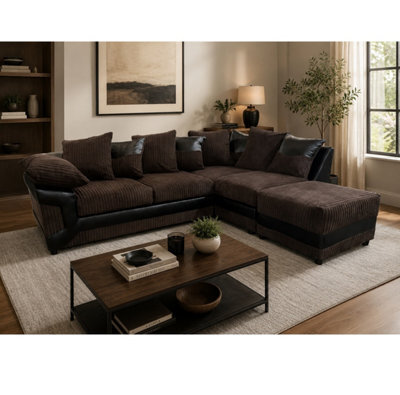 Dino Fabric Right Hand Facing Corner Sofa Foam Seating Chocolate-Brown - image 1