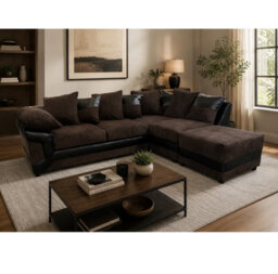 Dino Fabric Right Hand Facing Corner Sofa Foam Seating Chocolate-Brown