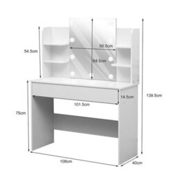 Living And Home White Mdf Modern Hollywood Vanity Desk With Lighted Mirror - thumbnail 5
