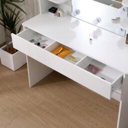Living And Home White Mdf Modern Hollywood Vanity Desk With Lighted Mirror - thumbnail 2