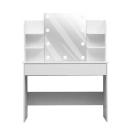 Living And Home White Mdf Modern Hollywood Vanity Desk With Lighted Mirror - thumbnail 3