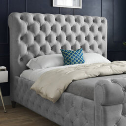 Savana Sleigh Upholstered Soft Velvet Bed Frame - Grey - thumbnail 2