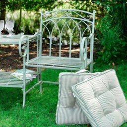 Dibor Vintage Green Arched Outdoor Garden Furniture Companion Seat Bench With Free Set Of 2 Red Seat Pad Cushions - thumbnail 2