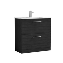 Balterley  Contemporary Bathroom 2 Soft Close Drawer & Minimalist Floor Standing Vanity Unit Basin, Charcoal Black, 800mm - thumbnail 1