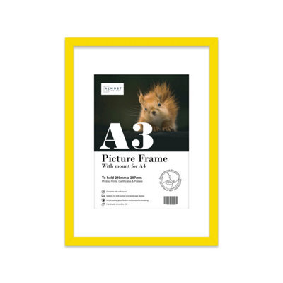 A3 Yellow Picture Frame With Mount For A4 (21 X 29.7Cm -8.3 X 11.7In) Poster, Photo, Artwork, Or Print. - image 1