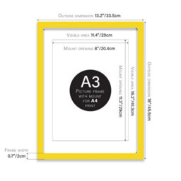 A3 Yellow Picture Frame With Mount For A4 (21 X 29.7Cm -8.3 X 11.7In) Poster, Photo, Artwork, Or Print. - thumbnail 2