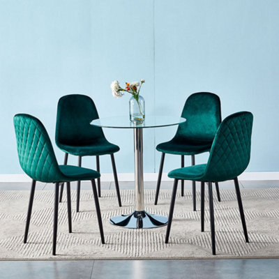 Living And Home Small Round Clear Glass Top Dining Table Coffee Table With Pedestal Base 700mm Dia - image 1
