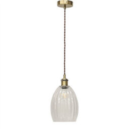 First Choice Lighting Set Of 2 Birch - Clear Fluted Glass Antique Brass Retro Pendants - thumbnail 2