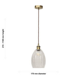 First Choice Lighting Set Of 2 Birch - Clear Fluted Glass Antique Brass Retro Pendants - thumbnail 6