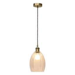 First Choice Lighting Set Of 2 Birch - Clear Fluted Glass Antique Brass Retro Pendants - thumbnail 3