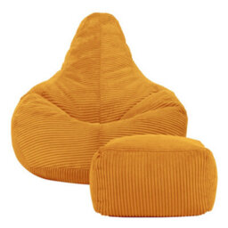 icon Dalton Cord Adults Bean Bag Recliner And Pouffe, Ready Filled Beanbag And Footstool Ochre Yellow - thumbnail 4