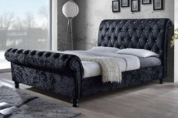Stratus Interiors Regal Sleigh Bed Frame Roll Top Head And Foot Soft Velvet - Black Crush - Metal Gaslift - Superking