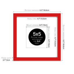 "5X5"" Red Picture Frame - 5X5"" Square Frame With 3X3"" Mount For 5X5""/3X3"" Pictures Moderrn Style Thin Edge, 1 Pack" - thumbnail 2