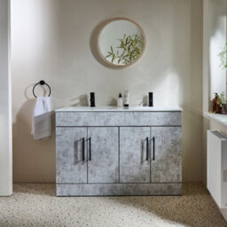 Homestylestore 1210mm Concrete Grey Floorstanding Bathroom Vanity Unit Double Basin And Black T Bar Handle - thumbnail 1