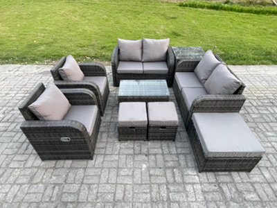 Fimous 9 Seater Rattan Garden Furniture Set Patio Outdoor Lounge Sofa Set With Rectangular Coffee Table 3 Footstools Side Table - image 1