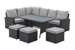 Evre 9 Seat Marylin Corner Sofa & Dining Rattan Furniture For Indoor Outdoor Patios  Black With Cover - thumbnail 2